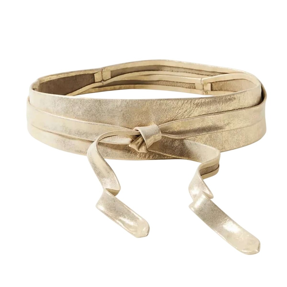 ADA Collection Champagne Gold Metallic Leather Wrap Obi Belt One Size OS
